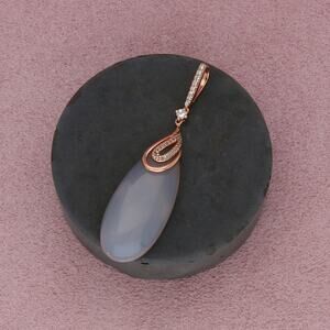 sterling silver rose gold plate cz & quartz pendant